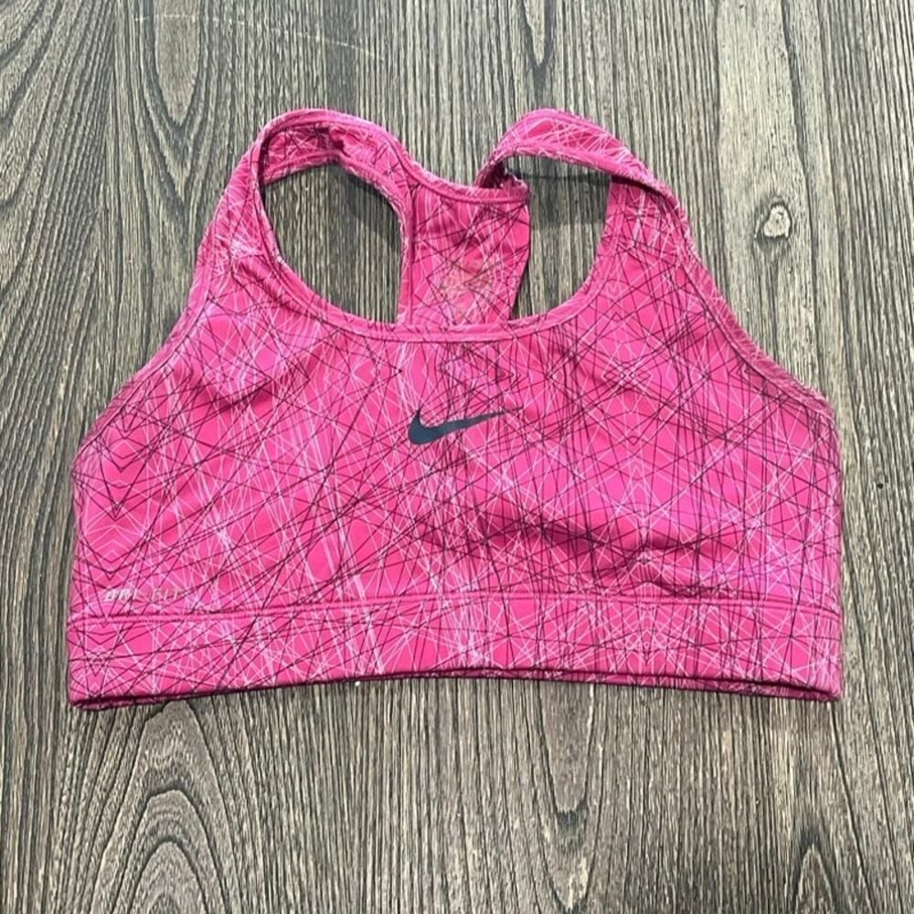 Nike Pro Womens Racer Back Sports Bra Swoosh Logo Pullover Geometric Pink Size M